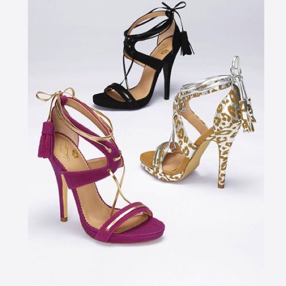 Colin Stuart Shoes - Hot pink strappy high Heels w gold accents